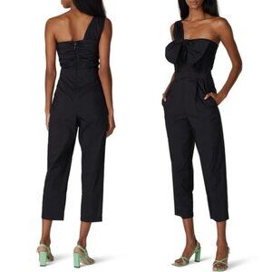 MSGM Tuta One Shoulder Ruffle Bow Jumpsuit 4 Black Ankle Cropped